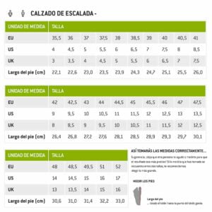tallas calzado de escalada la cordada
